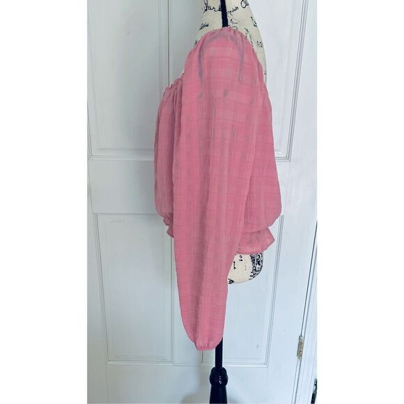 Lush Women’s XL Cori Ruffled Crop Long Sleeve Blouse Pink Boho - Picture 6 of 11